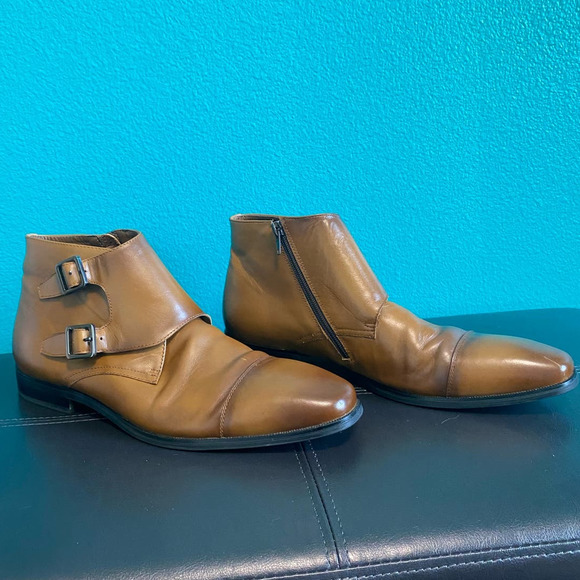 Express Men's Brown Leather Buckle Strap Ankle Boots Size 10 - Picture 11 of 12